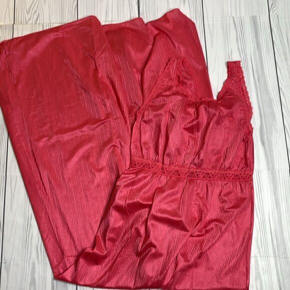 70s Vintage Nylon and Lace vneck Maxi Sleep dress pink medium large - Picture 8 of 8